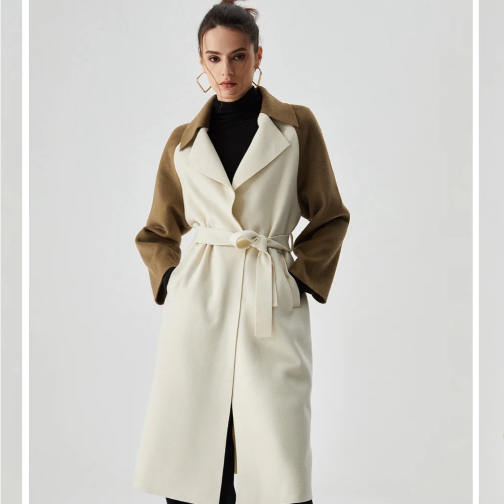 COMMENSE NWT Wool-blend Two Tone Collar Pocket Tie Coat